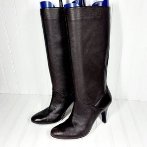 Audrey Brooke Sarabela Brown Leather Heeled Knee High Boots